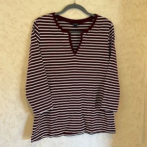 Land’s End Burgundy Red & White Striped 3/4 Sleeve Top Size XL/18